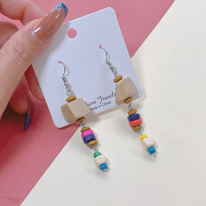 1 Pair Retro Round Water Droplets Hollow Out Wood Drop Earrings