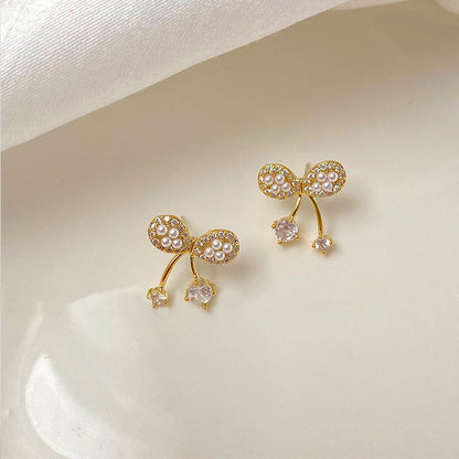 1 Pair Sweet Fruit Flower Plating Inlay Alloy Artificial Pearls Zircon Earrings