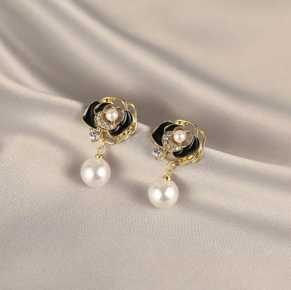 1 Pair Sweet Fruit Flower Plating Inlay Alloy Artificial Pearls Zircon Earrings