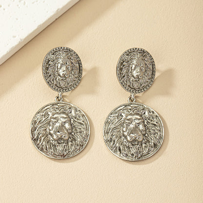 1 Pair Retro Roman Style Round Lion Plating Alloy Drop Earrings