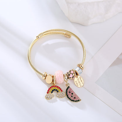 Elegant Rainbow Alloy Beaded Rhinestones Gold Plated Women's Bangle