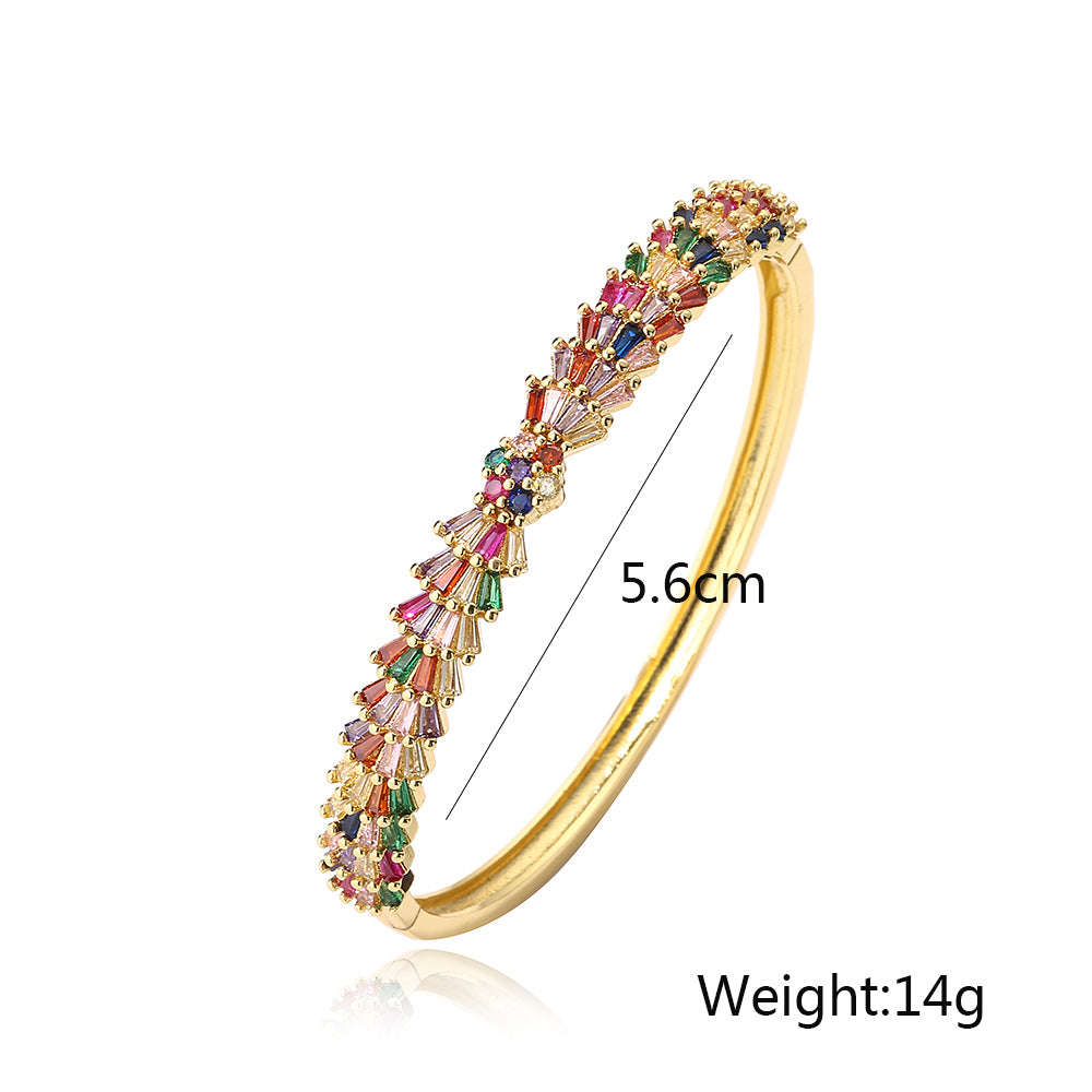 Simple Style Commute Geometric Copper Plating Inlay Zircon 18k Gold Plated Bangle