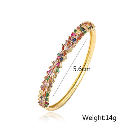 Simple Style Commute Geometric Copper Plating Inlay Zircon 18k Gold Plated Bangle