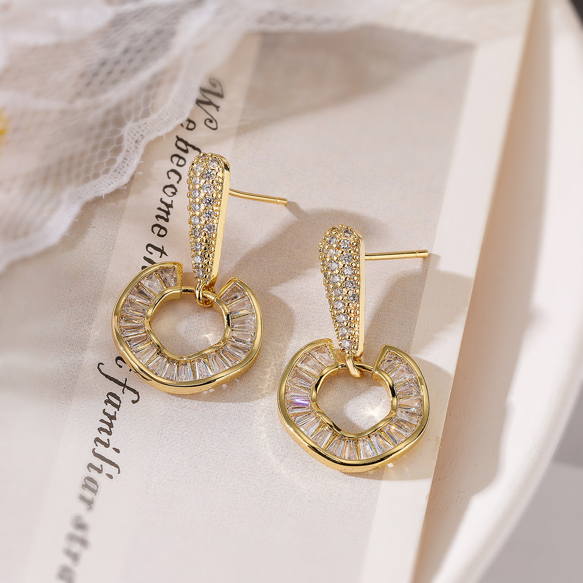 1 Pair Simple Style Commute Geometric Plating Inlay Copper Zircon 18k Gold Plated Drop Earrings