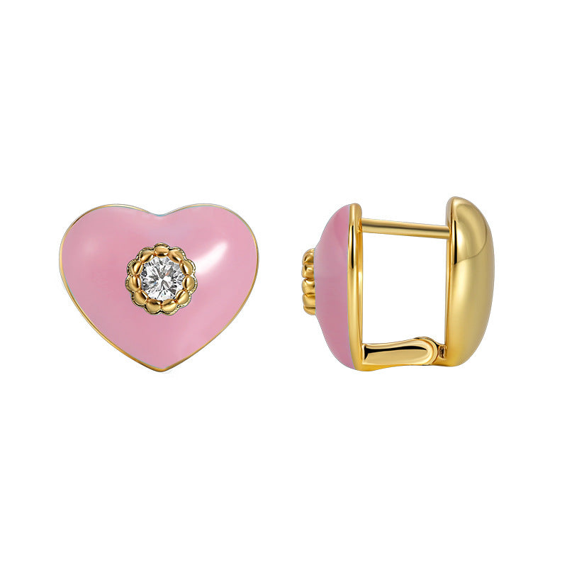 1 Pair Simple Style Heart Shape Enamel Plating Copper 18k Gold Plated Ear Studs