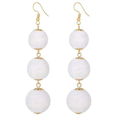 1 Pair Lady Ball Fabric Drop Earrings