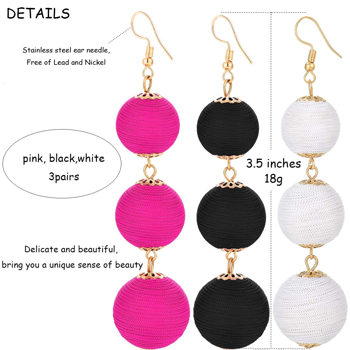 1 Pair Lady Ball Fabric Drop Earrings