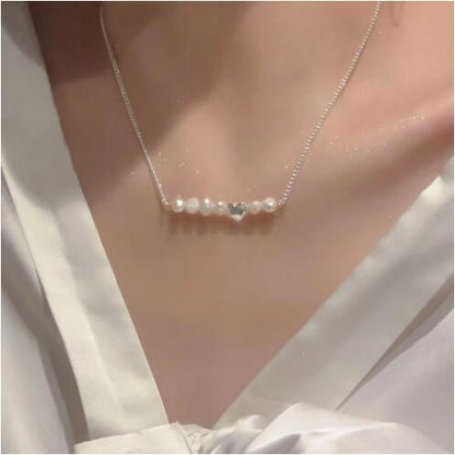 Fashion Heart Shape Butterfly Alloy Pearl Plating Women's Layered Necklaces Pendant Necklace 1 Piece