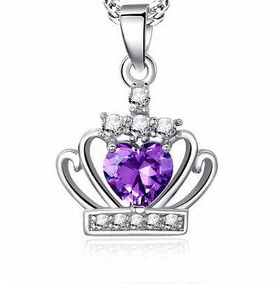 Elegant Crown Sterling Silver Inlay Zircon Charms Pendant Necklace