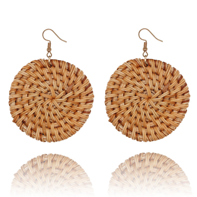 1 Pair Hawaiian Bohemian Geometric Rattan Drop Earrings