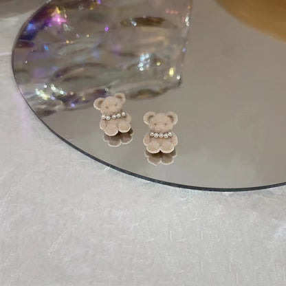 1 Pair Cartoon Style Cute Bear Alloy Ear Studs