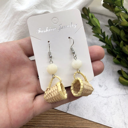 1 Pair Simple Style Geometric Mixed Materials Rattan Drop Earrings