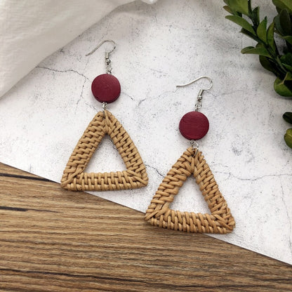 1 Pair Simple Style Geometric Mixed Materials Rattan Drop Earrings