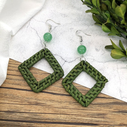 1 Pair Simple Style Geometric Mixed Materials Rattan Drop Earrings