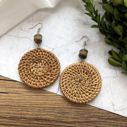 1 Pair Simple Style Geometric Mixed Materials Rattan Drop Earrings