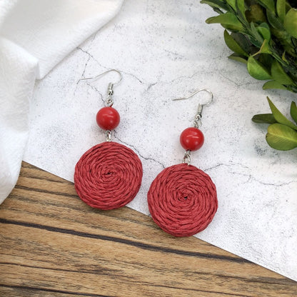 1 Pair Simple Style Geometric Mixed Materials Rattan Drop Earrings