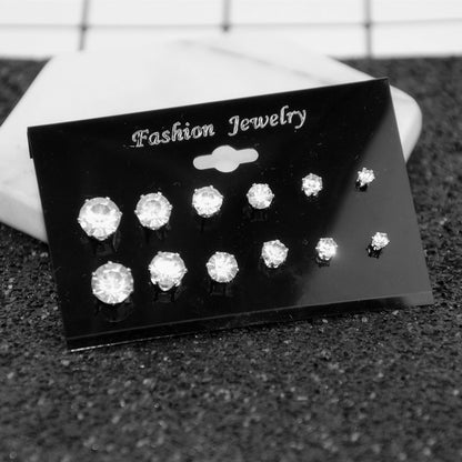 1 Set Basic Lady Classic Style Geometric Plating Inlay Alloy Zircon Ear Studs