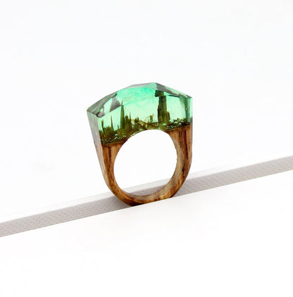 Casual Geometric Wood Resin Wholesale Rings