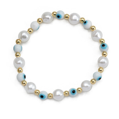 Simple Style Eye Artificial Pearl Copper Wholesale Bracelets