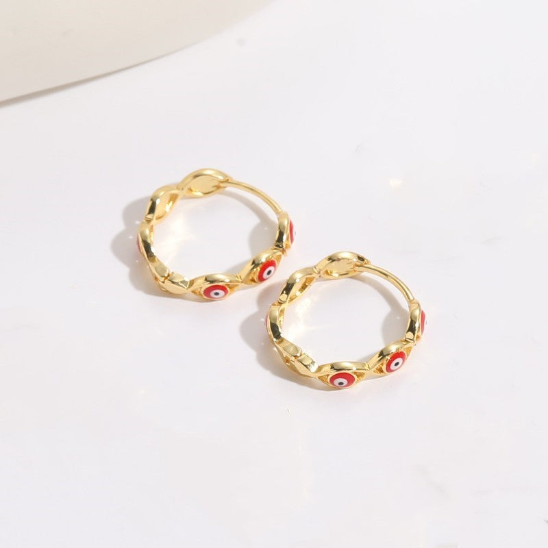 1 Piece Elegant Luxurious Classic Style Eye Asymmetrical Enamel Plating Copper 14k Gold Plated Hoop Earrings