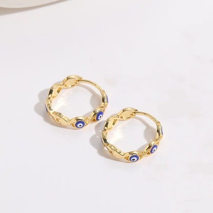 1 Piece Elegant Luxurious Classic Style Eye Asymmetrical Enamel Plating Copper 14k Gold Plated Hoop Earrings