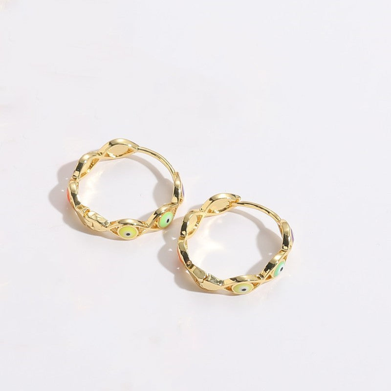 1 Piece Elegant Luxurious Classic Style Eye Asymmetrical Enamel Plating Copper 14k Gold Plated Hoop Earrings