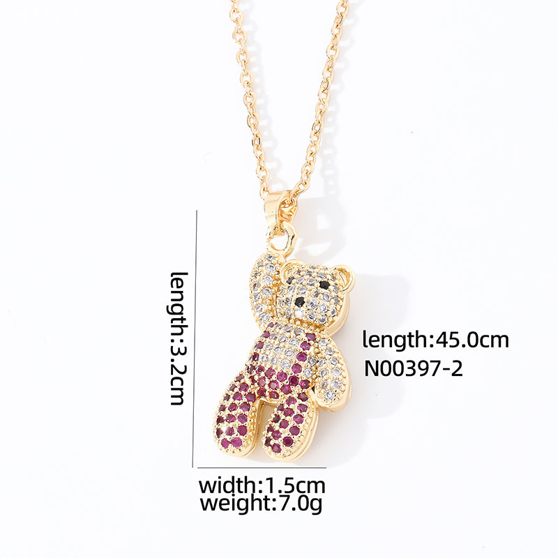 Casual Cute Hip-hop Little Bear Copper Zircon Pendant Necklace In Bulk