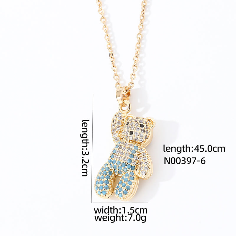 Casual Cute Hip-hop Little Bear Copper Zircon Pendant Necklace In Bulk