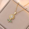 Elegant Streetwear Sunflower Titanium Steel Inlay Zircon Pendant Necklace