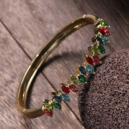 Commute Shiny Solid Color Copper Plating Inlay Zircon 14k Gold Plated Bangle