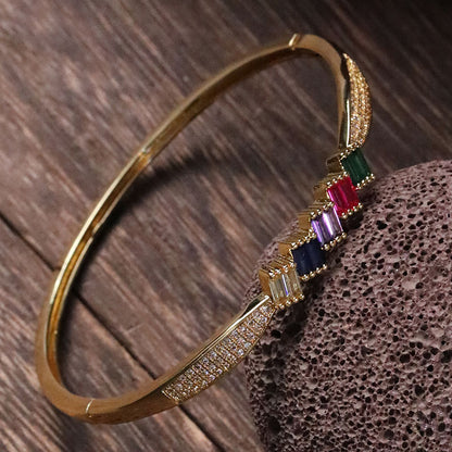 Commute Shiny Color Block Copper Plating Inlay Zircon 14k Gold Plated White Gold Plated Bangle