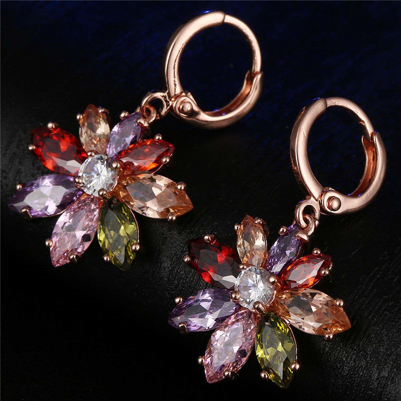 1 Pair Retro Flower Plating Inlay Copper Zircon Earrings