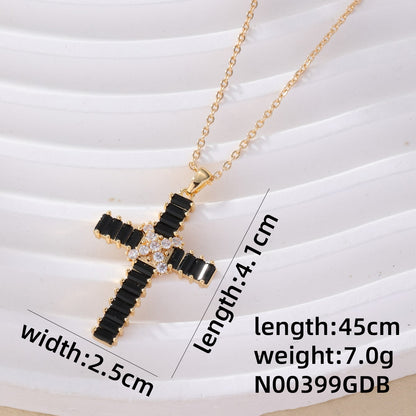 Hip-hop Luxurious Cool Style Cross Copper Zircon Pendant Necklace In Bulk