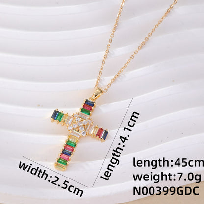 Hip-hop Luxurious Cool Style Cross Copper Zircon Pendant Necklace In Bulk