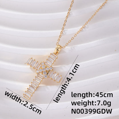 Hip-hop Luxurious Cool Style Cross Copper Zircon Pendant Necklace In Bulk