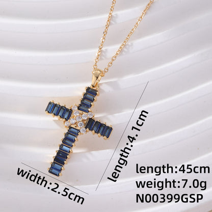 Hip-hop Luxurious Cool Style Cross Copper Zircon Pendant Necklace In Bulk