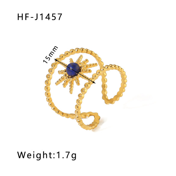 Basic Vintage Style Round Stainless Steel Plating Inlay Natural Stone 18k Gold Plated Open Rings