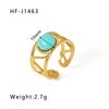 Basic Vintage Style Round Stainless Steel Plating Inlay Natural Stone 18k Gold Plated Open Rings