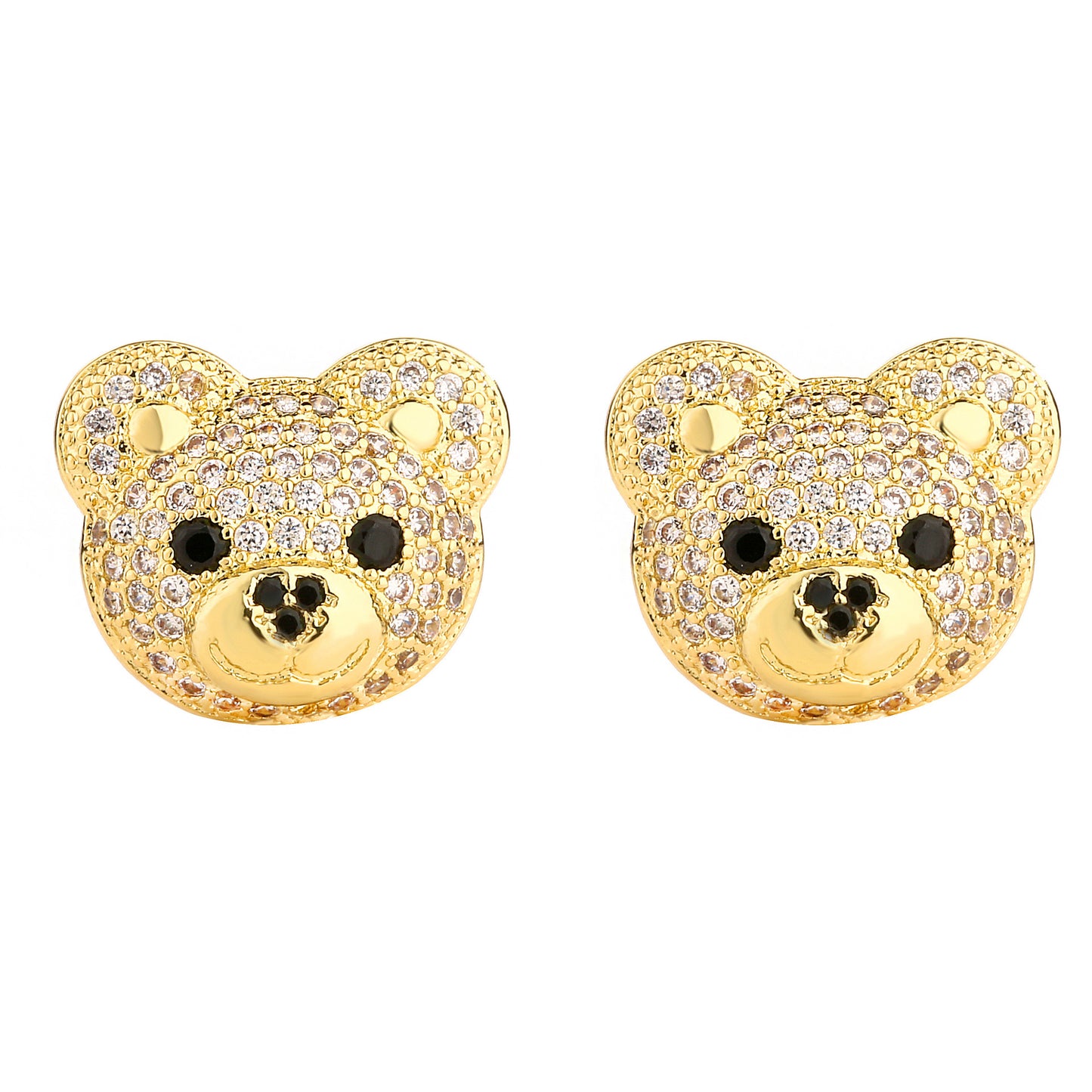 1 Pair Casual Bear Inlay Copper Zircon Ear Studs