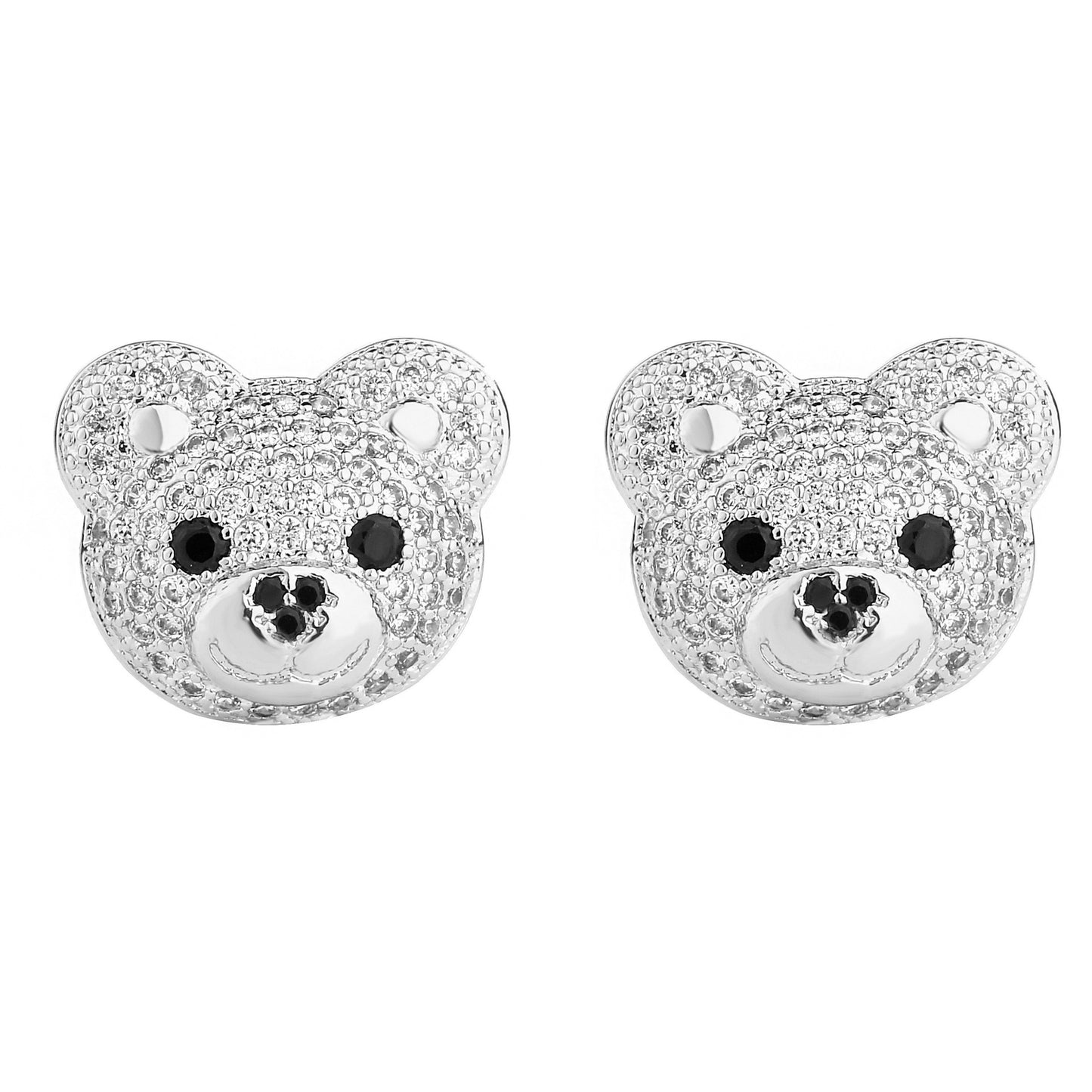 1 Pair Casual Bear Inlay Copper Zircon Ear Studs