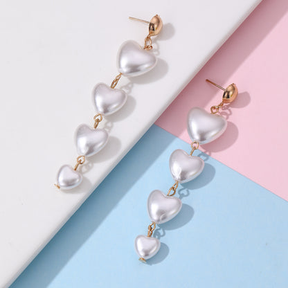 1 Pair Sweet Heart Shape Patchwork Imitation Pearl Drop Earrings