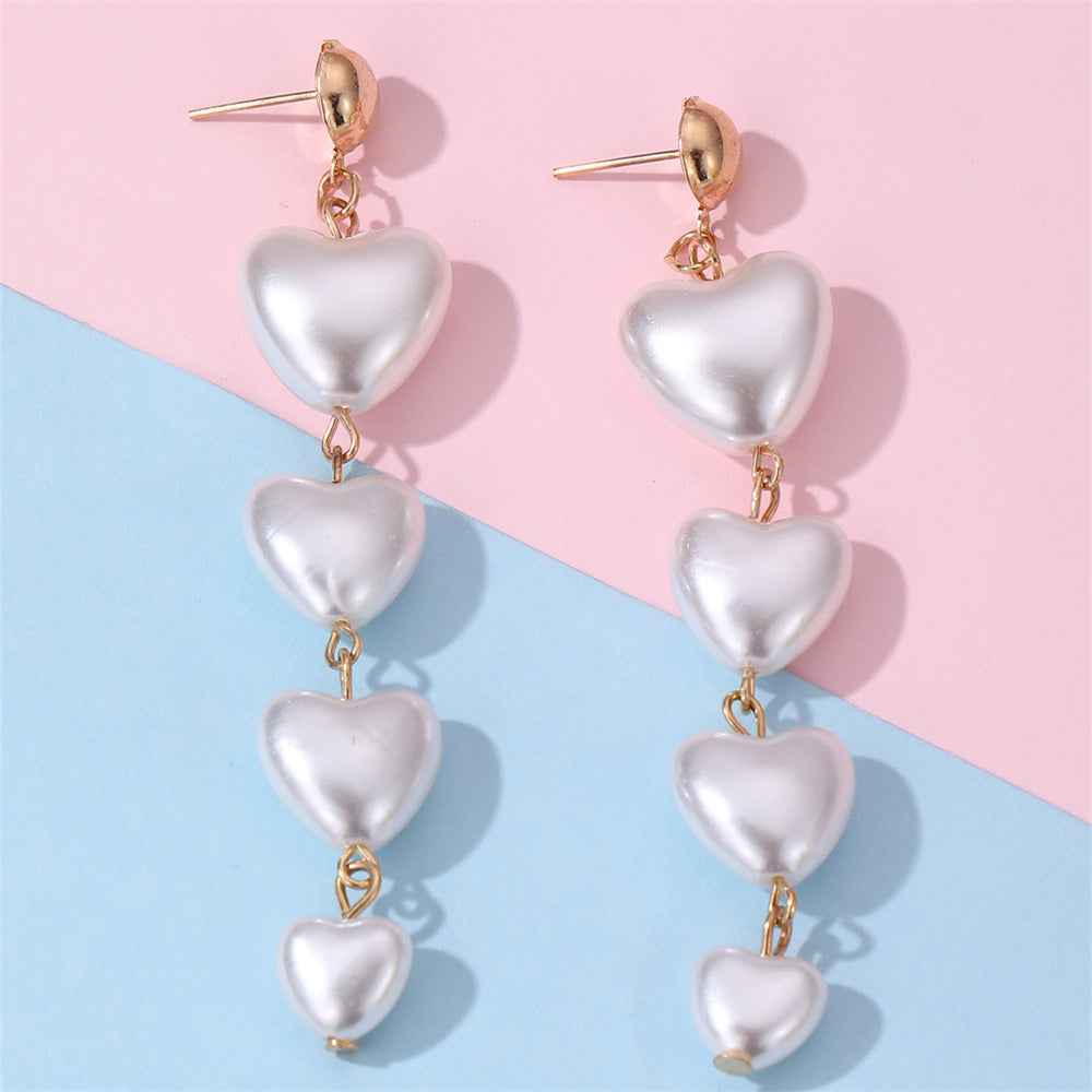 1 Pair Sweet Heart Shape Patchwork Imitation Pearl Drop Earrings