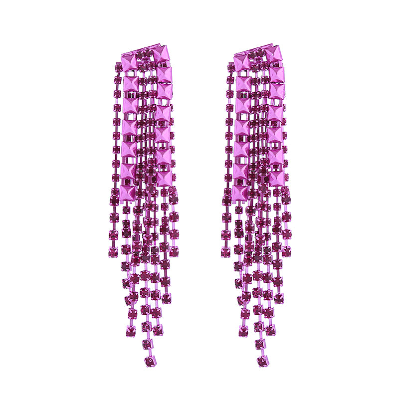 1 Pair Sweet Tassel Inlay Alloy Rhinestones Drop Earrings