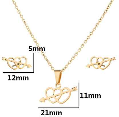 Sweet Heart Shape Stainless Steel Plating 18k Gold Plated Jewelry Set