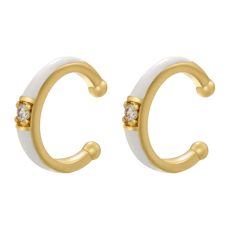 1 Pair Casual Elegant Simple Style C Shape Enamel Plating Inlay Copper Zircon 18k Gold Plated Ear Cuffs