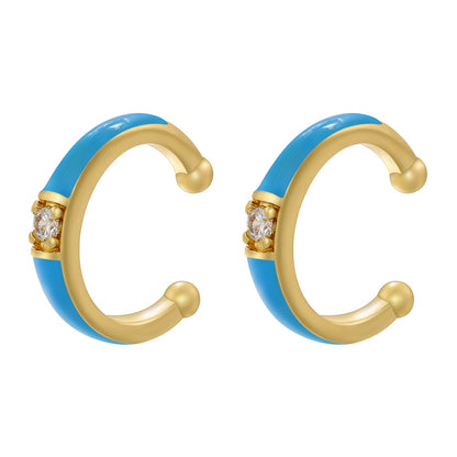 1 Pair Casual Elegant Simple Style C Shape Enamel Plating Inlay Copper Zircon 18k Gold Plated Ear Cuffs