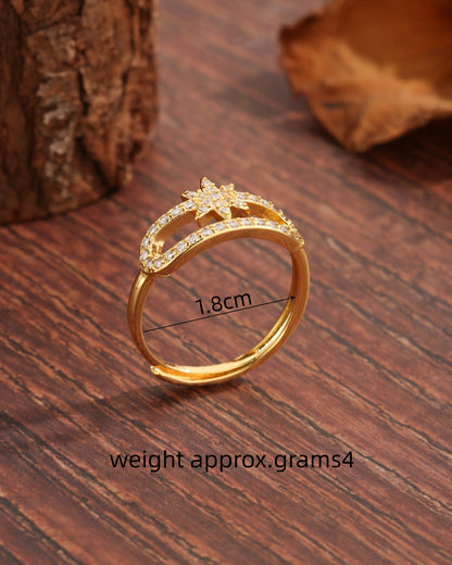 Luxurious Modern Style Sweet Hexagram Copper Plating Hollow Out Inlay Zircon 18k Gold Plated Rings