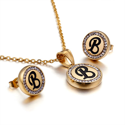 Wholesale Sweet Letter Stainless Steel Plating 18k Gold Plated Earrings Necklace