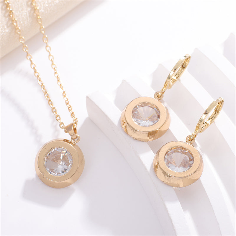 Casual Elegant Simple Style Round Star Copper Inlay Zircon Earrings Necklace