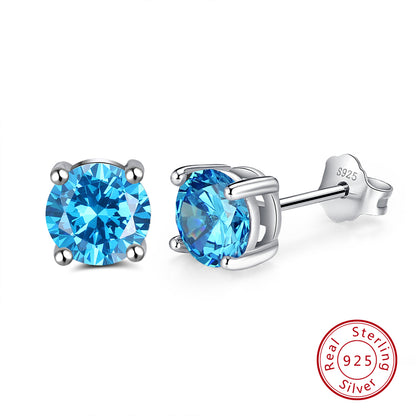 1 Pair Elegant Lady Geometric Inlay Sterling Silver Zircon White Gold Plated Rhodium Plated Ear Studs